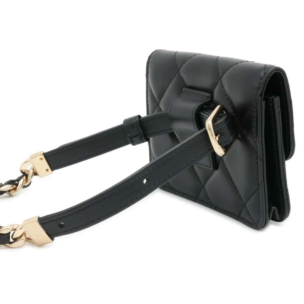 Chanel Belt Bag Matelasse Coco Mark Chain Pouch Lambskin CHANEL Waist Black - Picture 2 of 16
